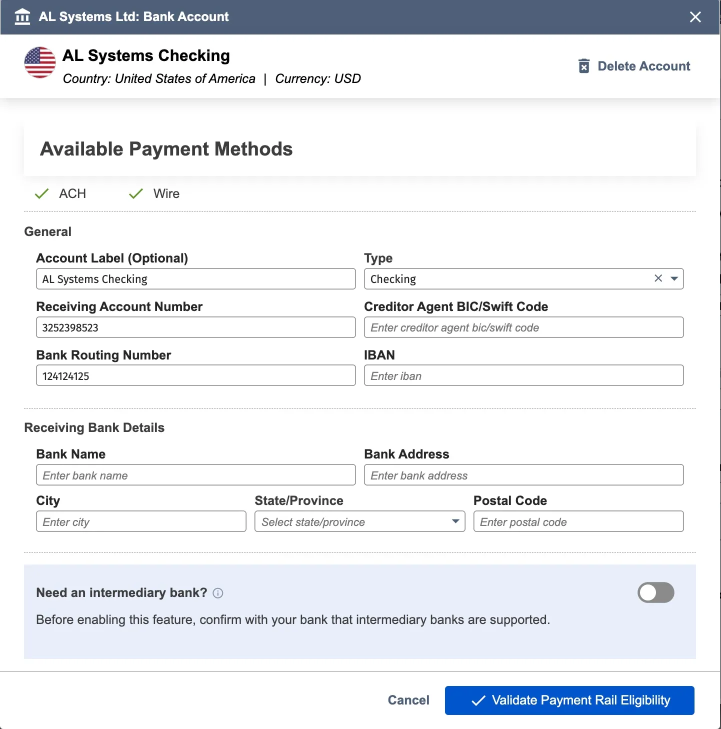 Input Bank Details
