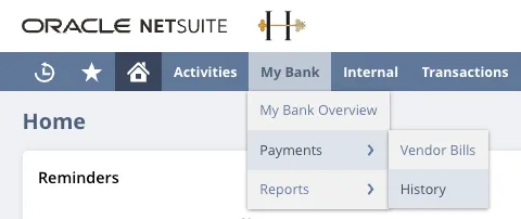 Go to Payments History Page