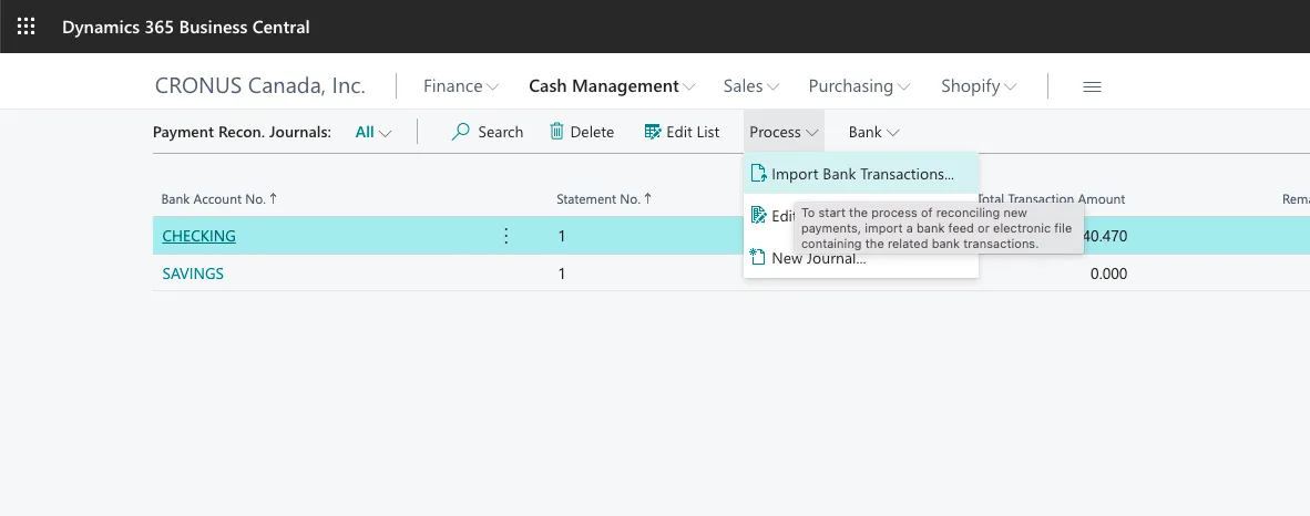 Select Import Bank Transactions