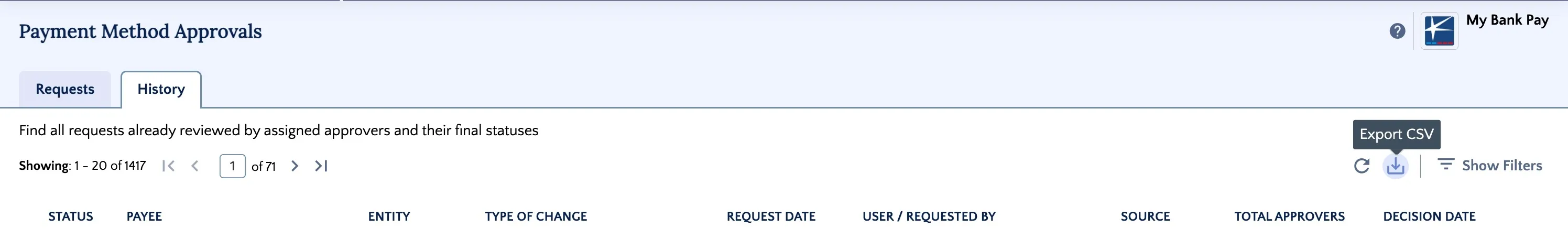 Click Export CSV