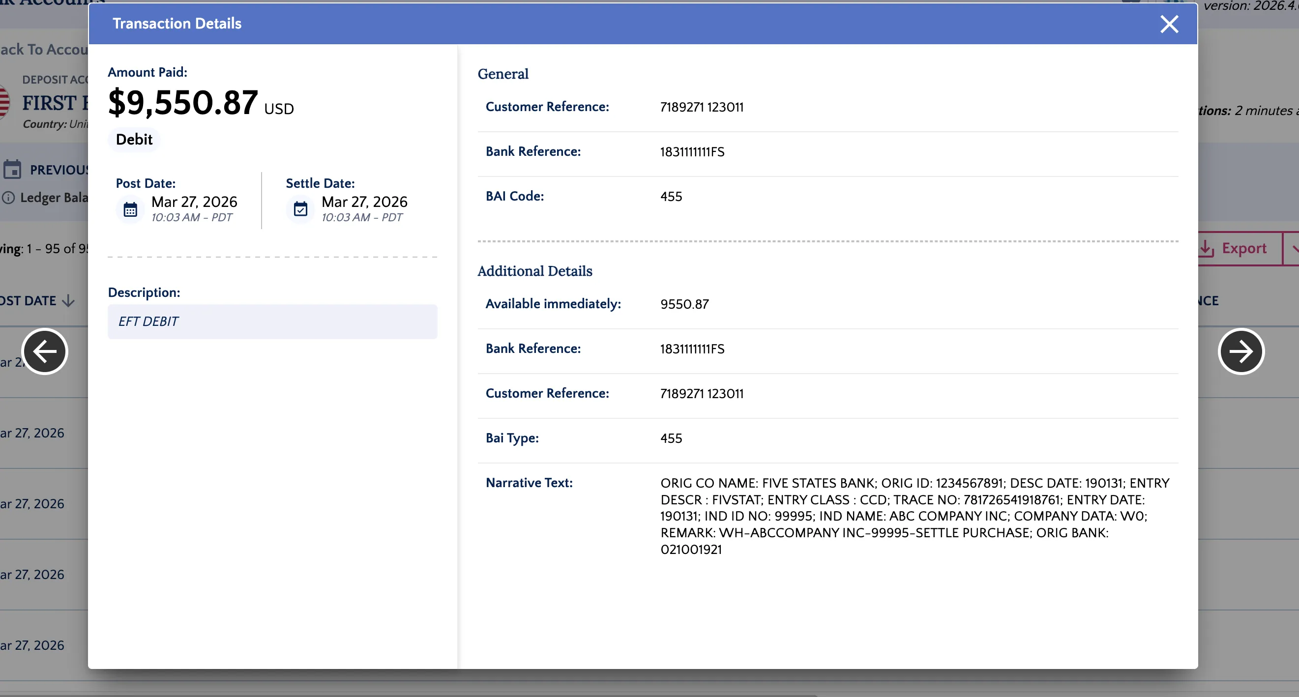 Transaction View Popup