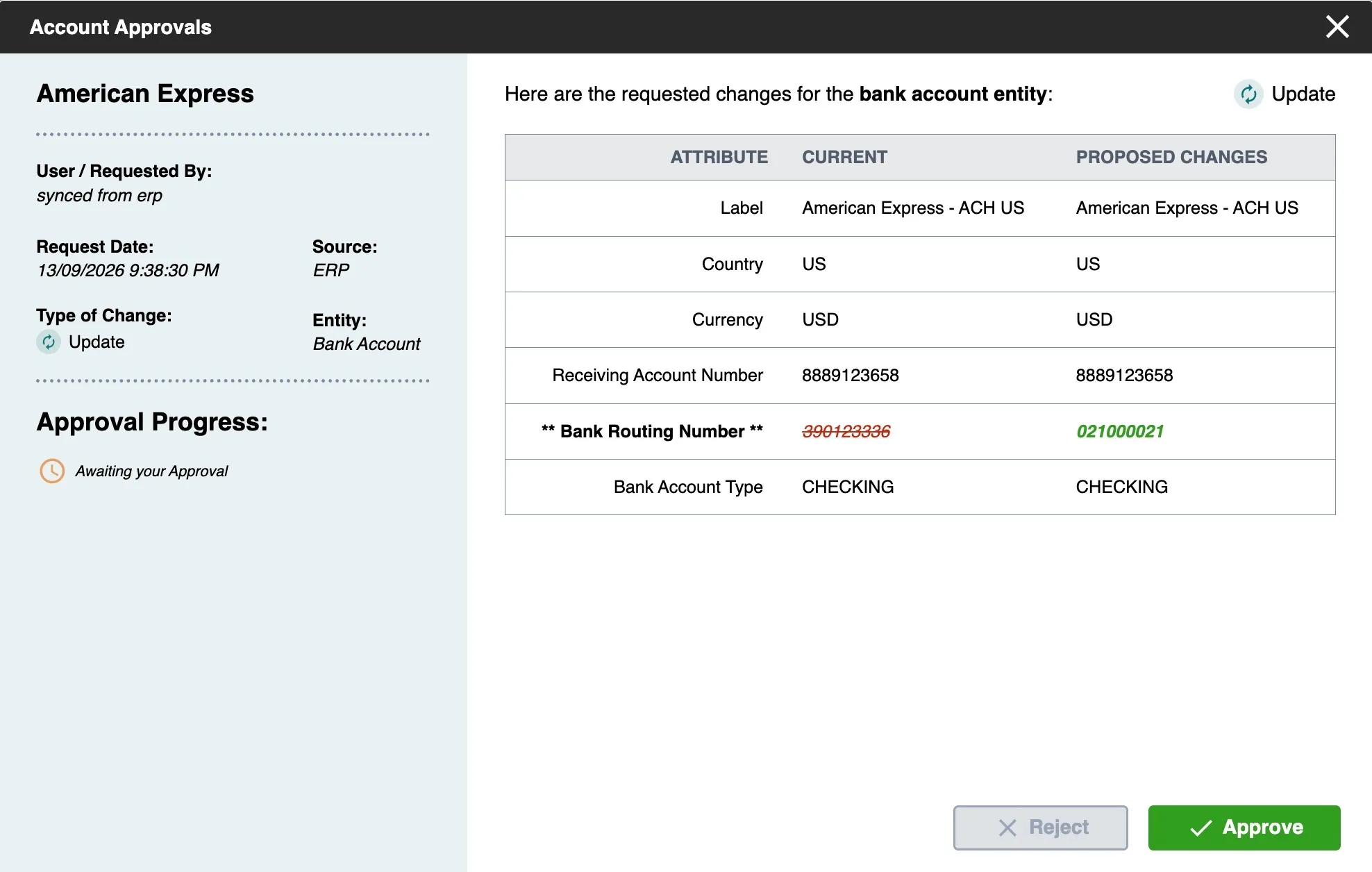 Approve ERP Synced Changes
