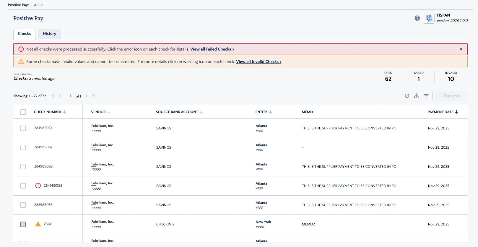 View Checks Page View Checks Page