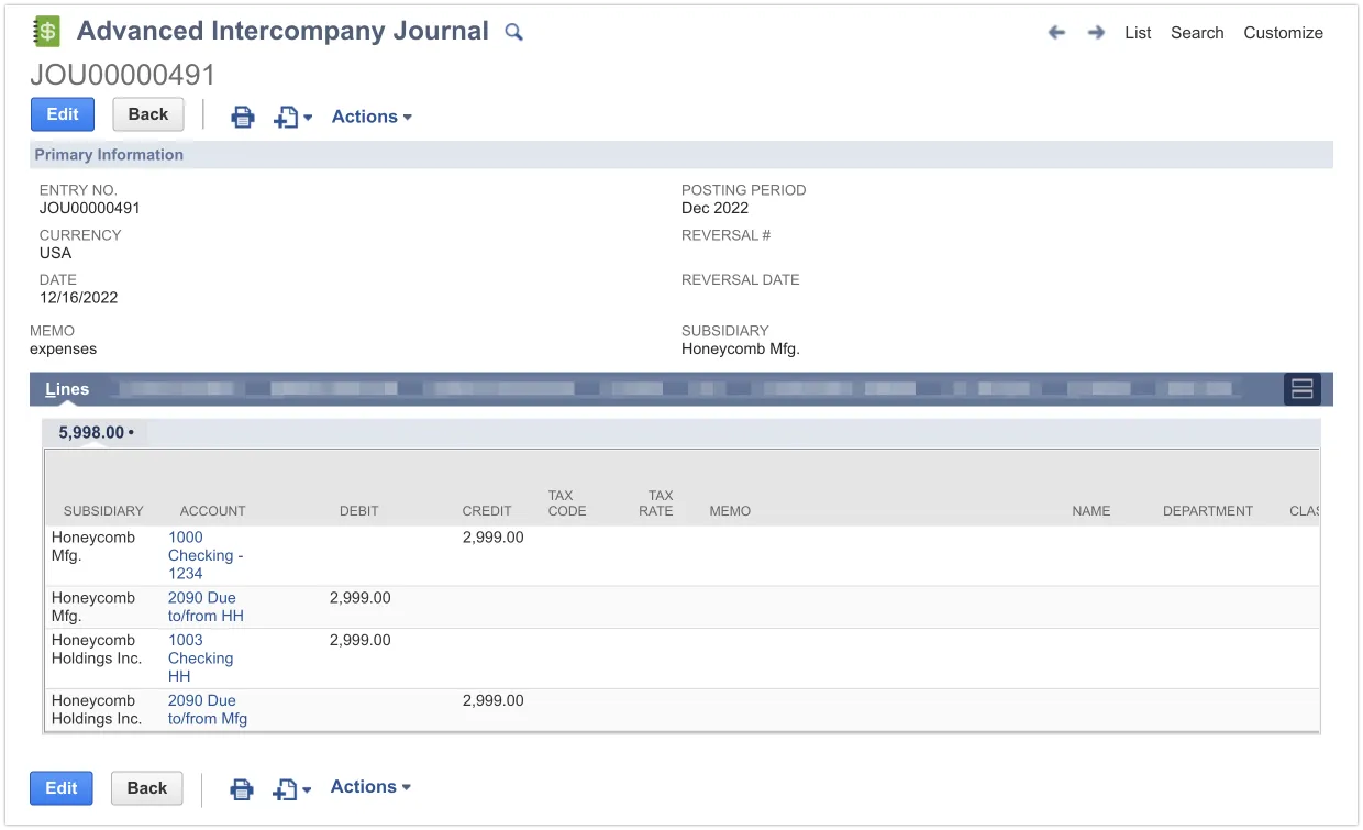 Advanced Intercompany Journal Entry