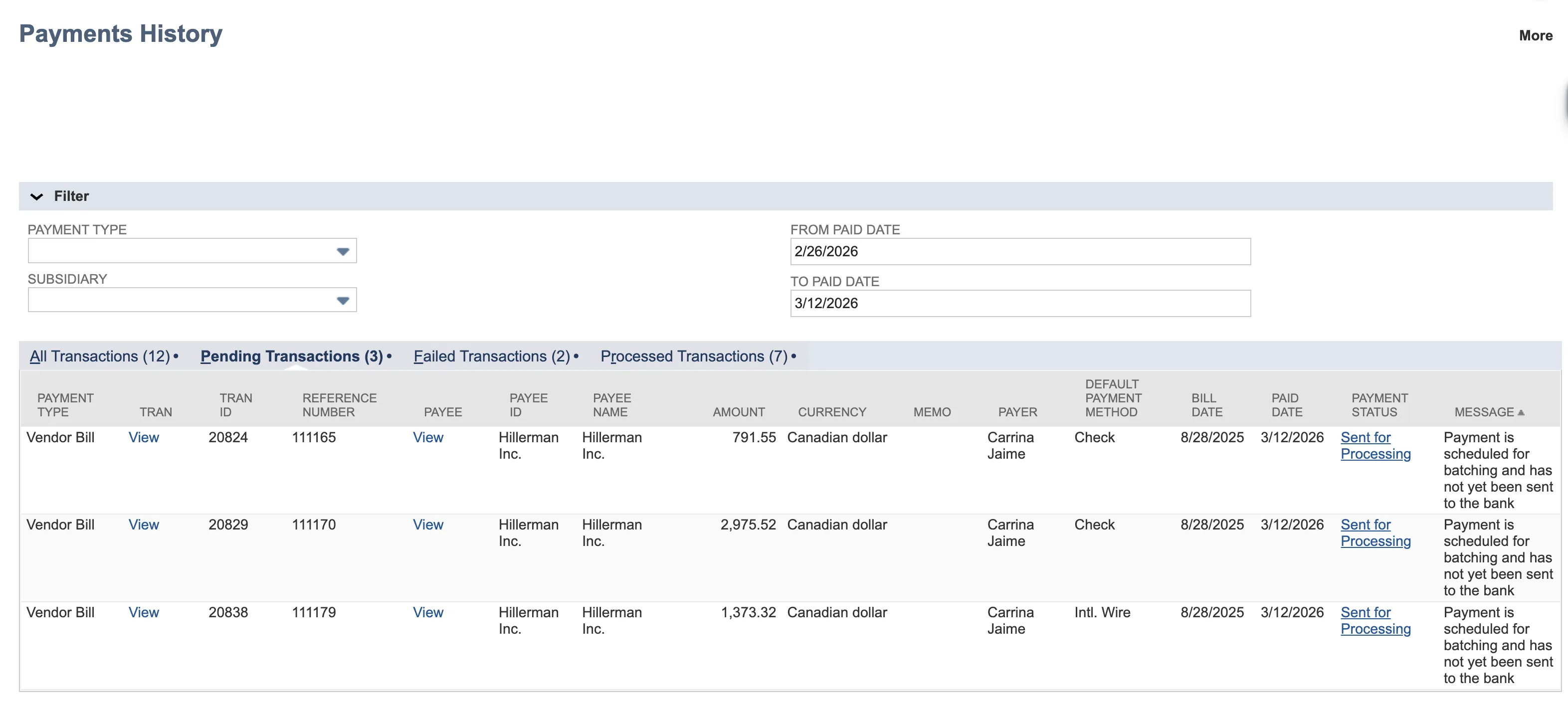 View Payment History - Pending