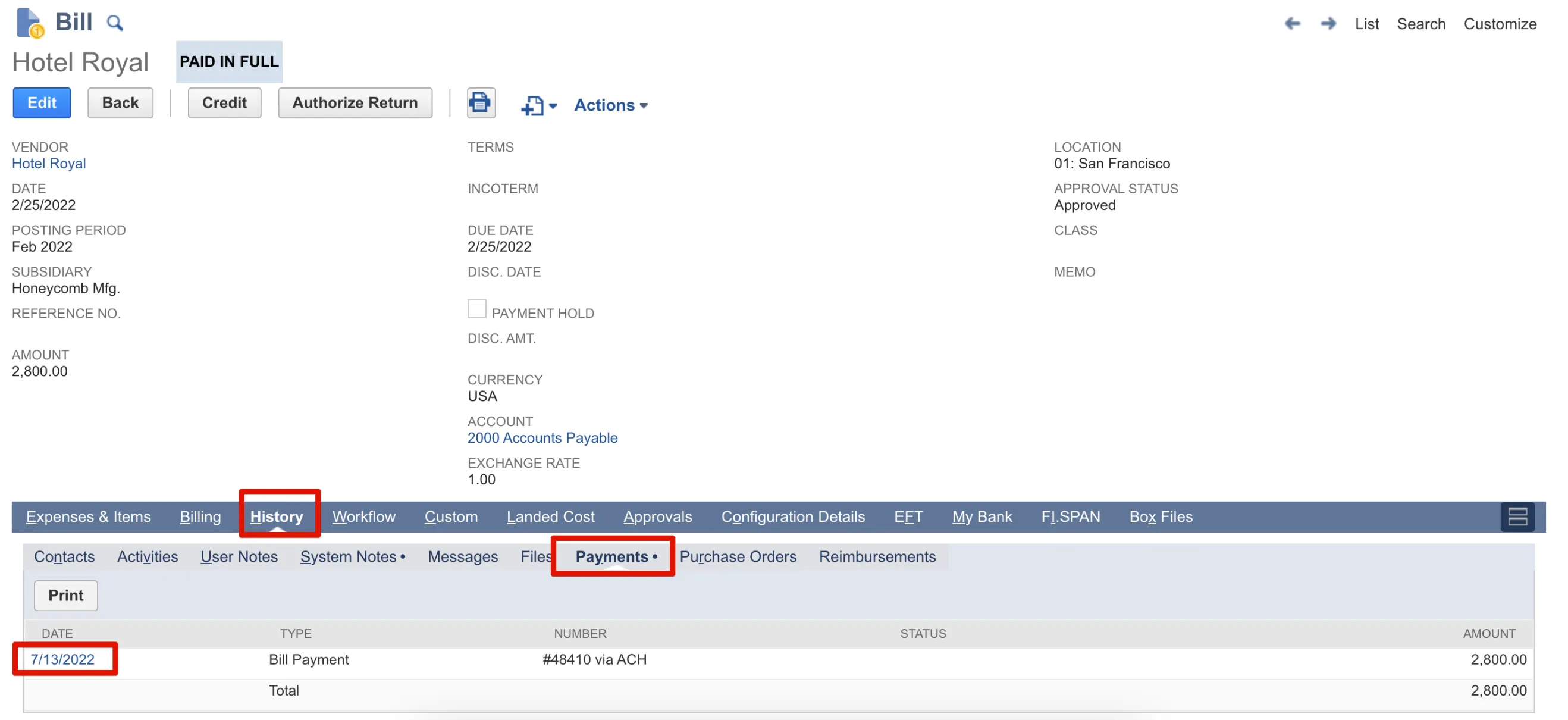 Open Bill Payment Record