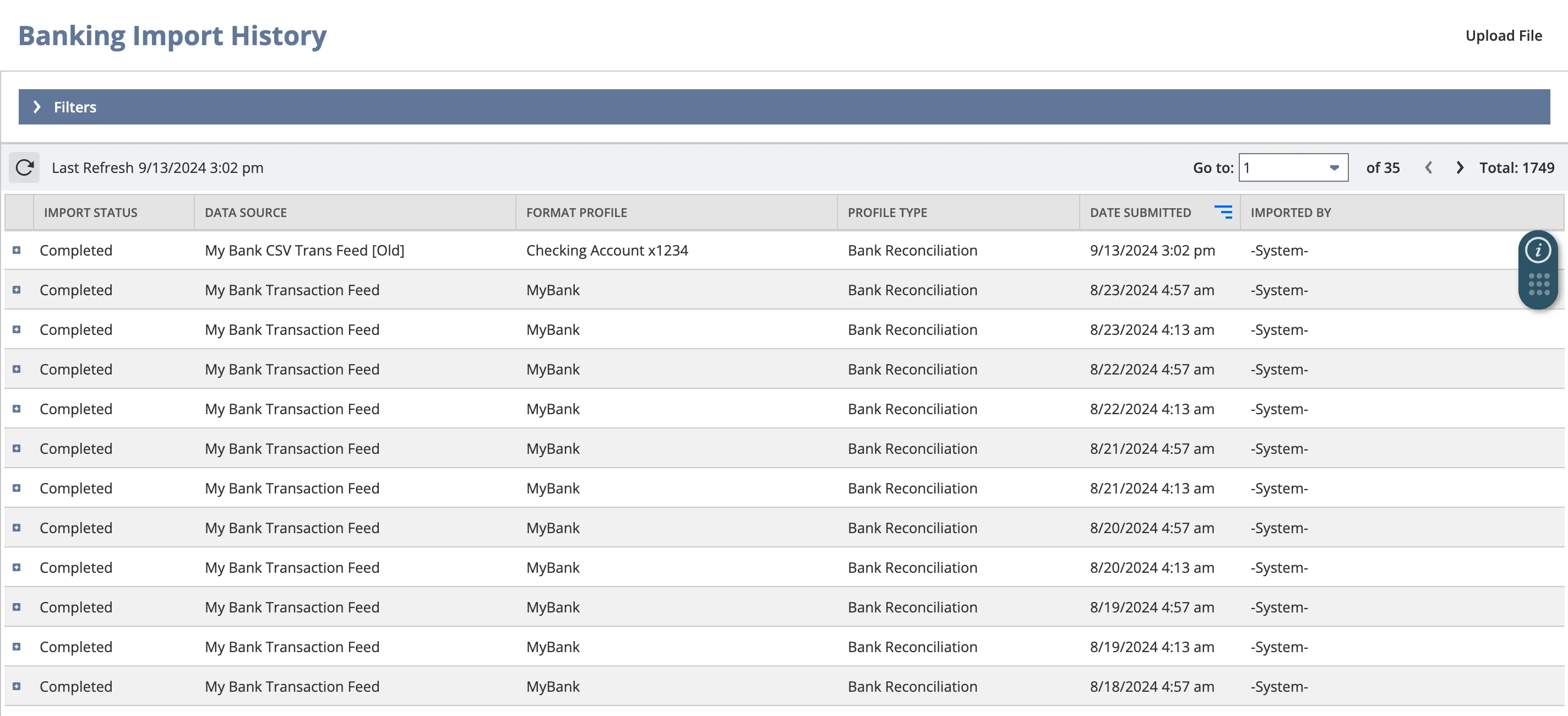 Banner Import History page with a Completed import