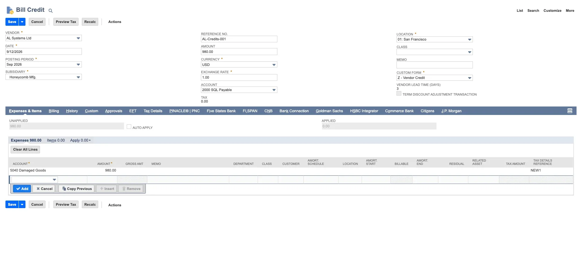 Create Bill Credit