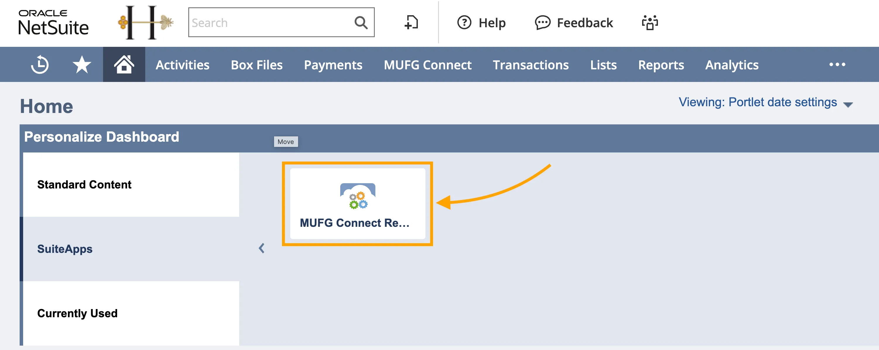 Click SuiteApps and MUFG Connect Reports Balance