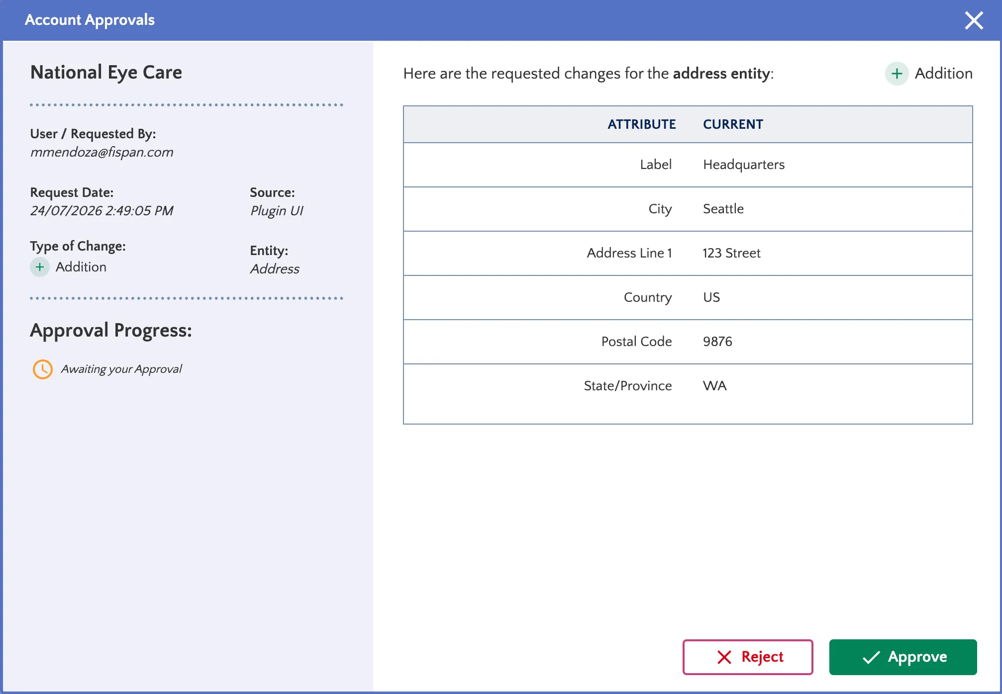 Addition - View Pending Change