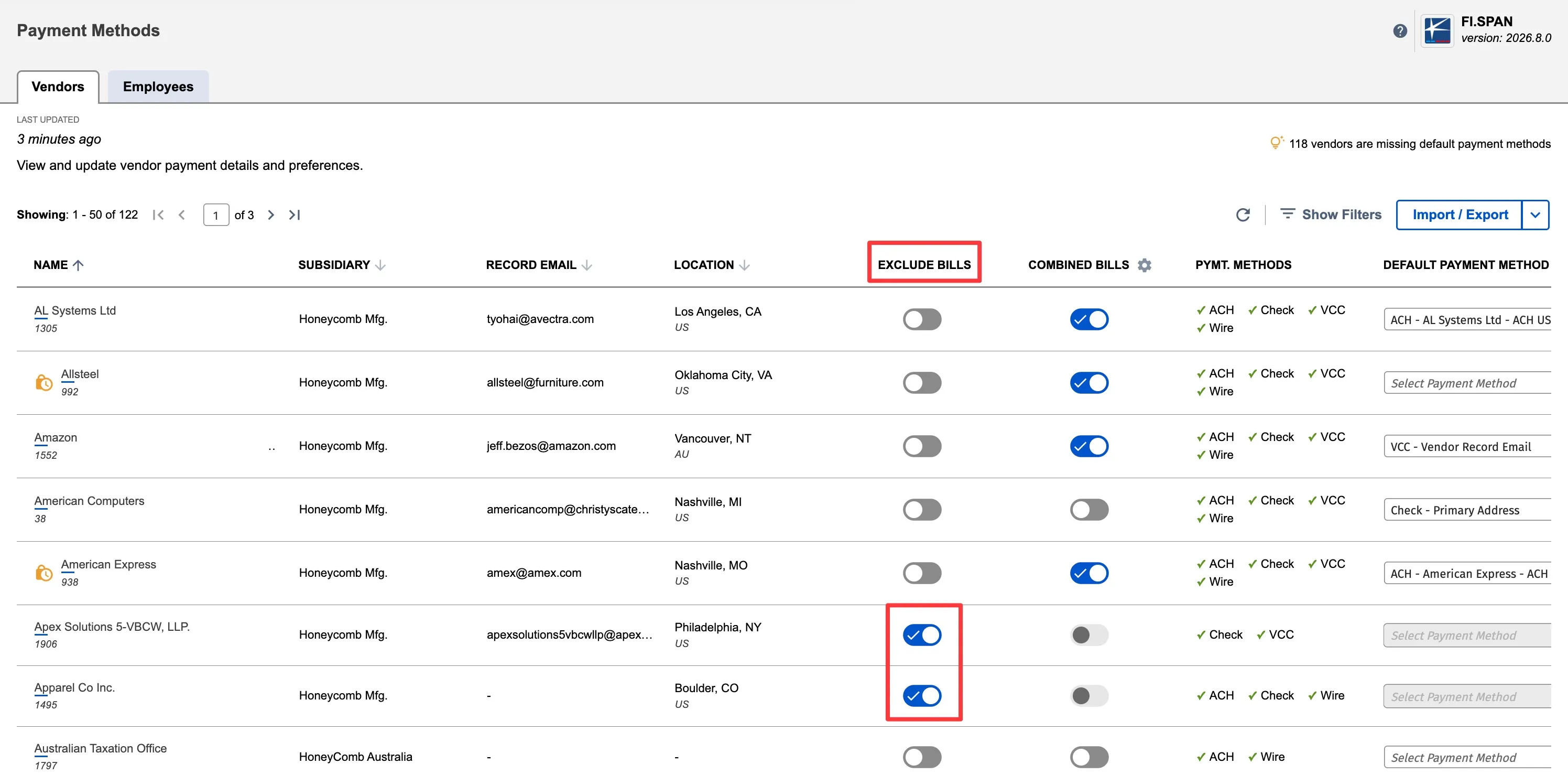 Exclude Bills Toggle
