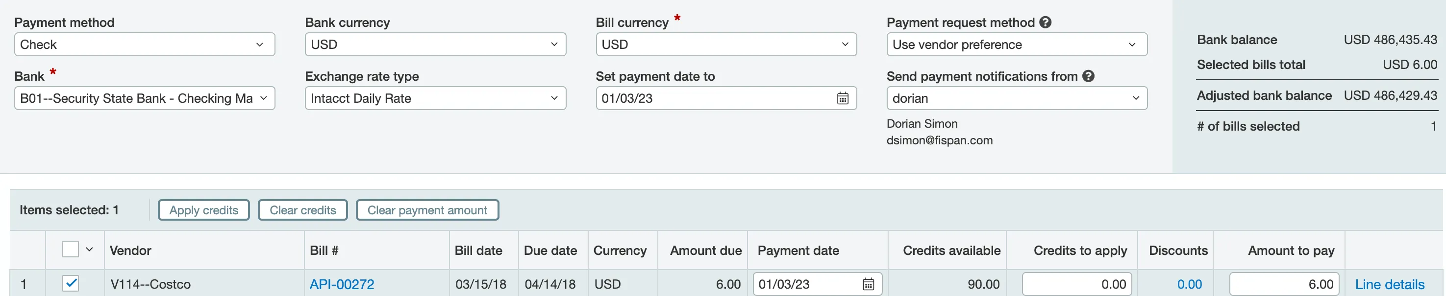 Paying a bill with check as a payment method
