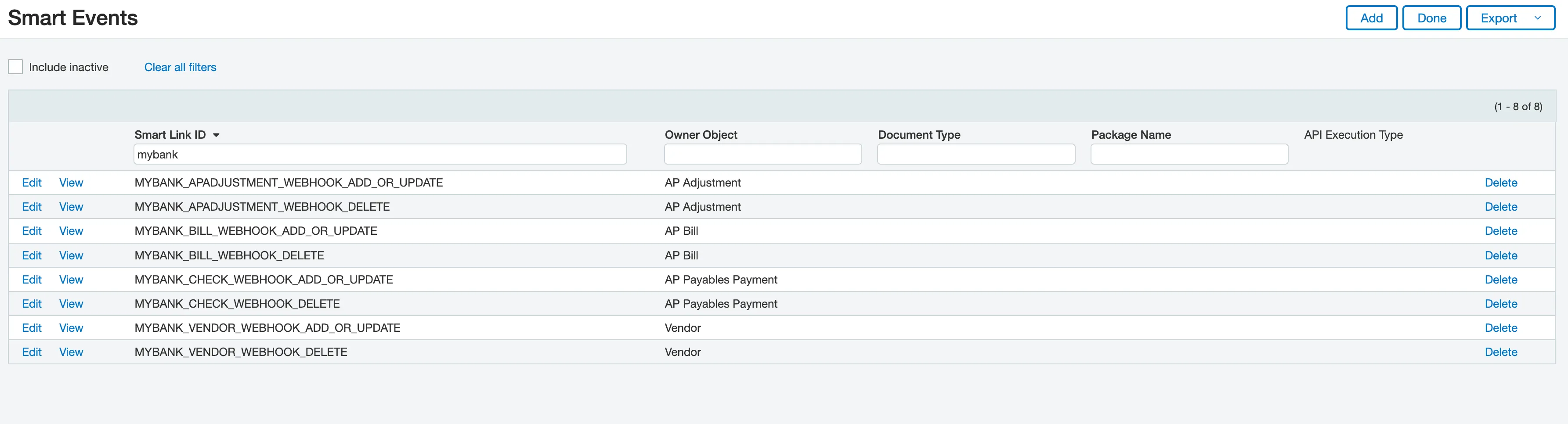 Click "Delete" beside bank plugin-related smart events
