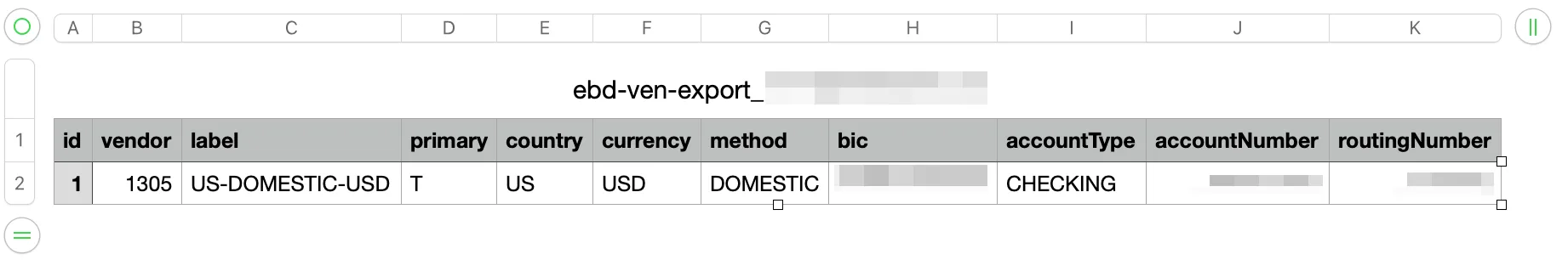 EBD Vendor Export CSV opened in Numbers. Note the ID column on the far left EBD Vendor Export CSV opened in Numbers. Note the ID column on the far left