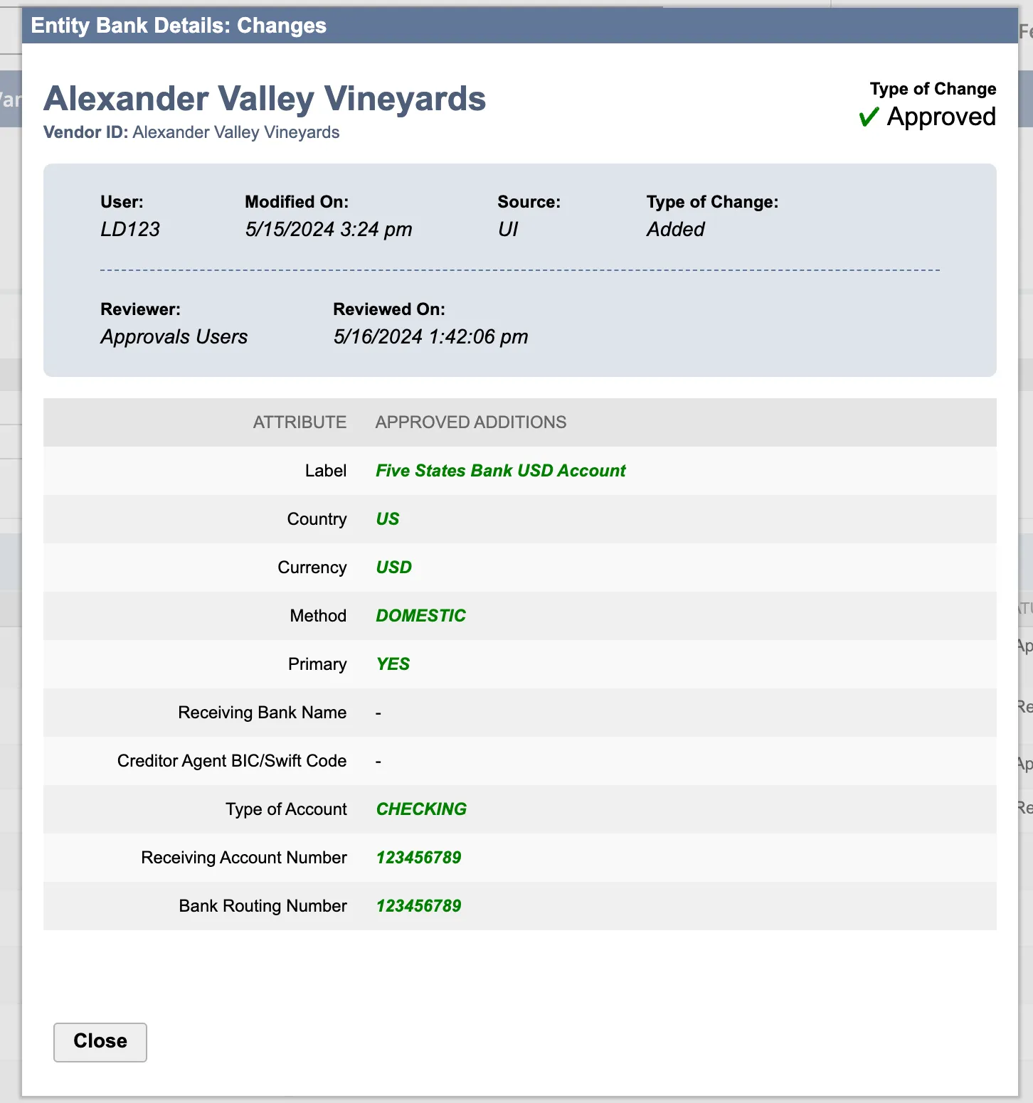 View Approved Change Details