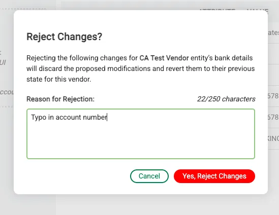 Provide a Rejection Reason