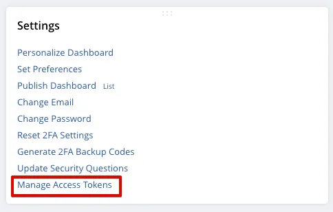 Select Manage Access Tokens on Settings