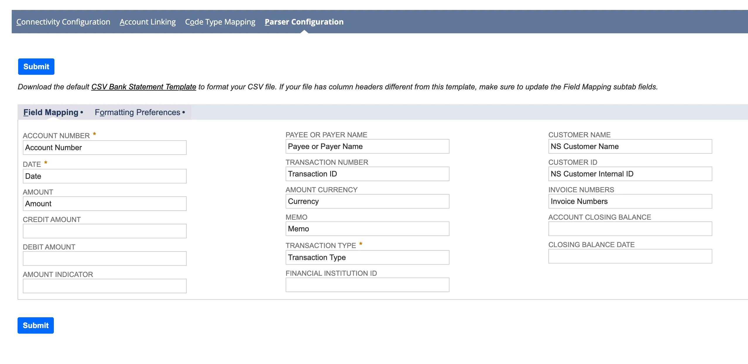 Select Parser Configuration