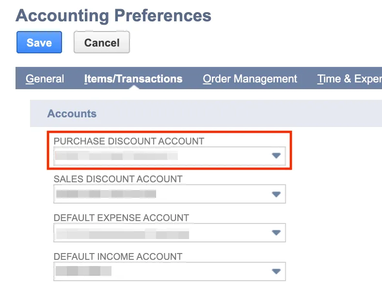 Select an Account to be the Purchase Discount Account