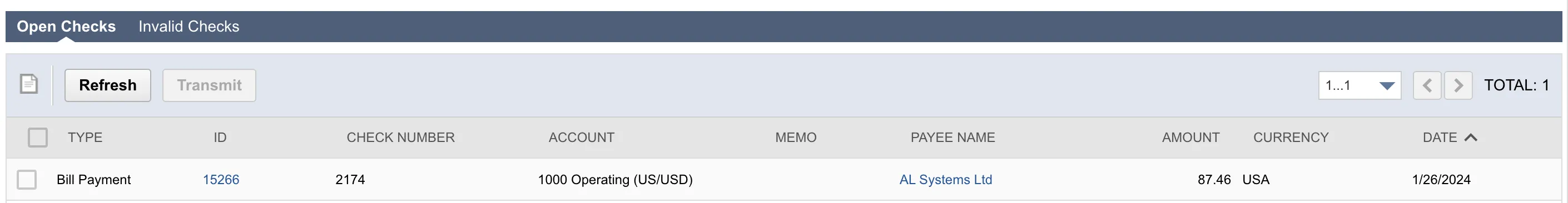 Select Checks to be Transmitted