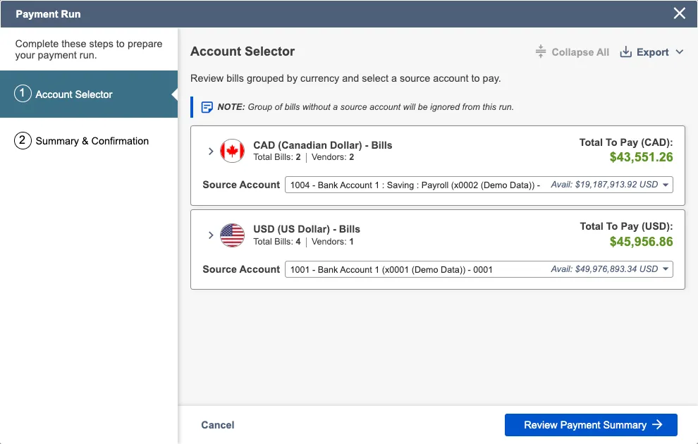 Select Source Accounts