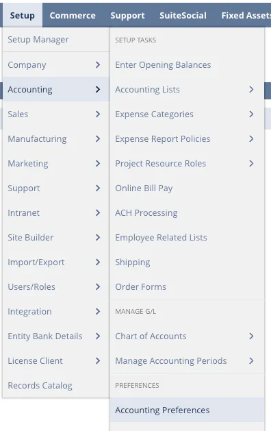 Navigate to Accounting Preferences