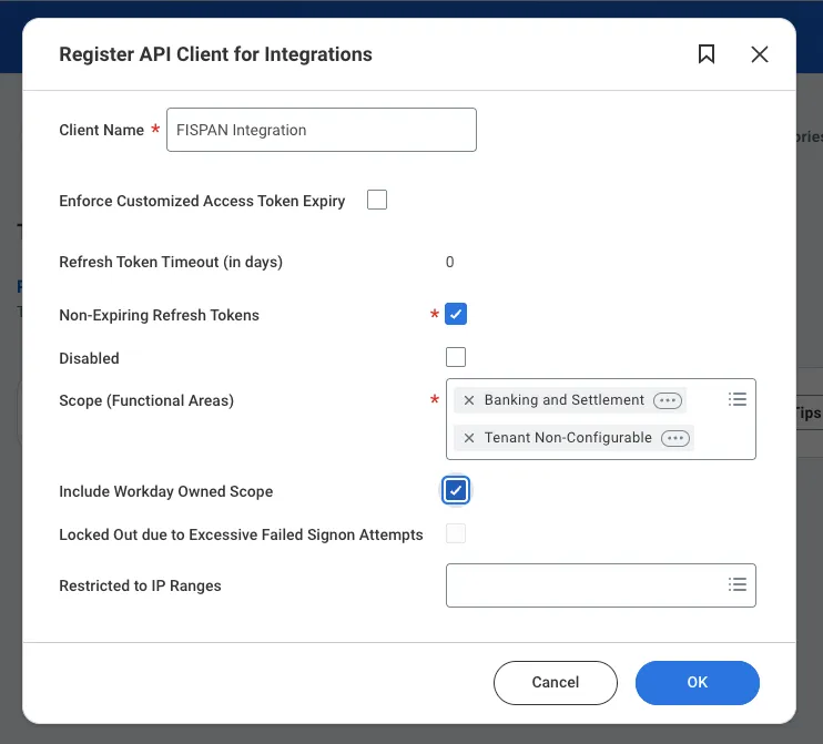 Register API Client for Integrations