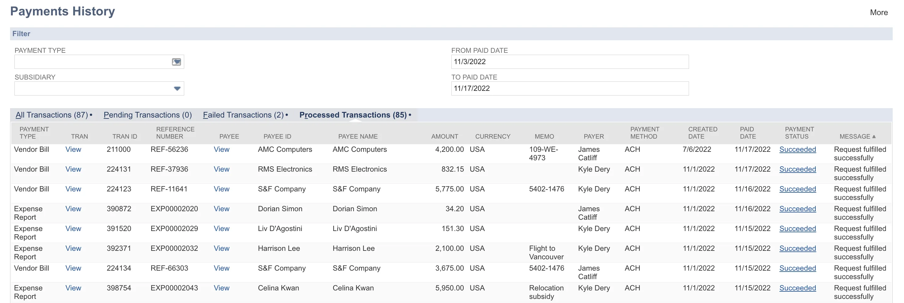 View Payment History - Succeeded View Payment History - Succeeded