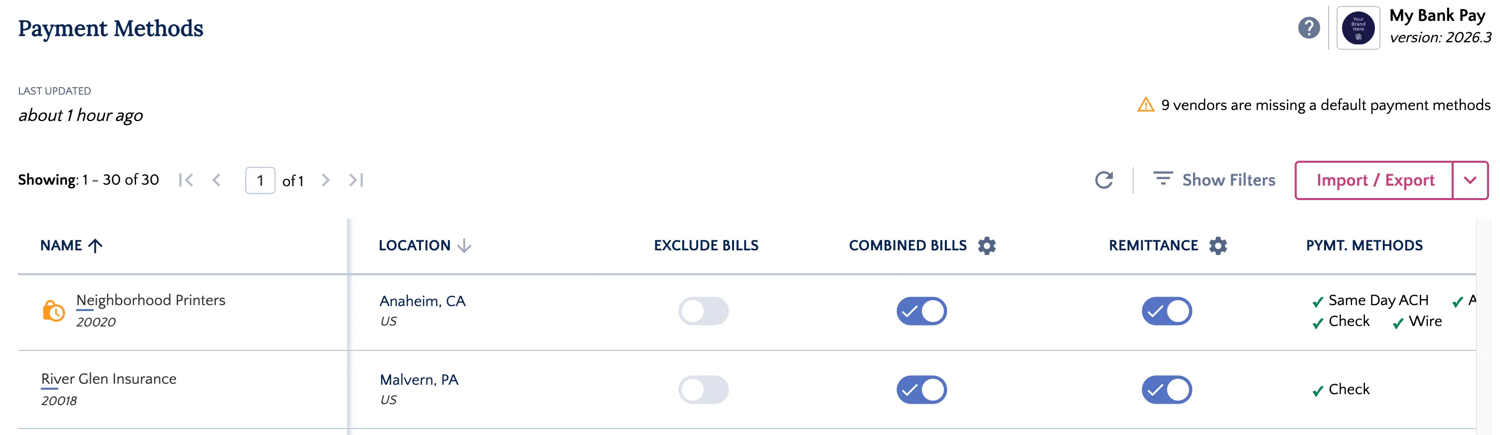 Vendors with Pending Changes Vendors with Pending Changes