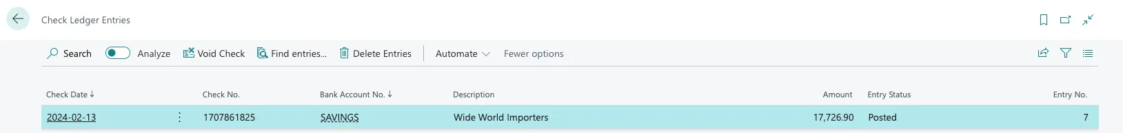 Check Ledger Entries