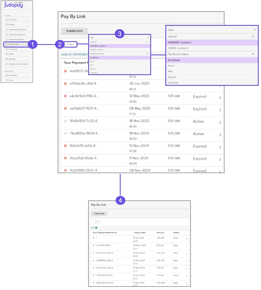view and filter paybylink list