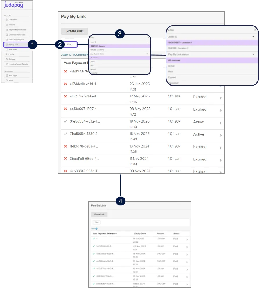 view and filter paybylink list
