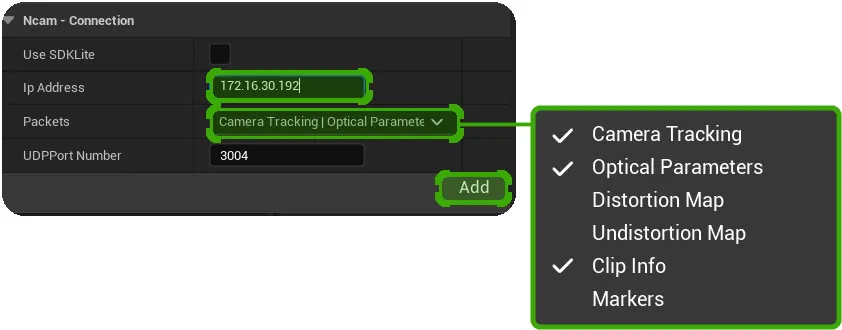 Add a and correctly configure a new NcamLiveLinkSource