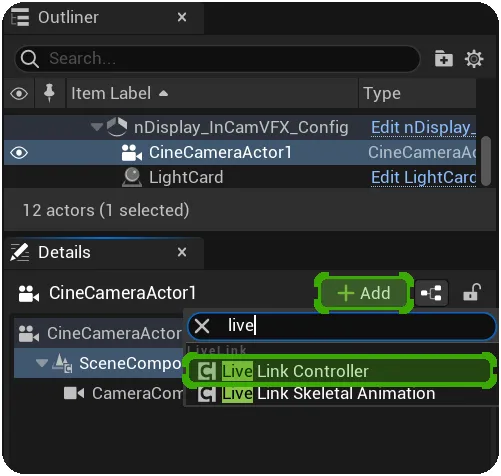 Add a new Live Link Controller if one doesn't already exist on the camera