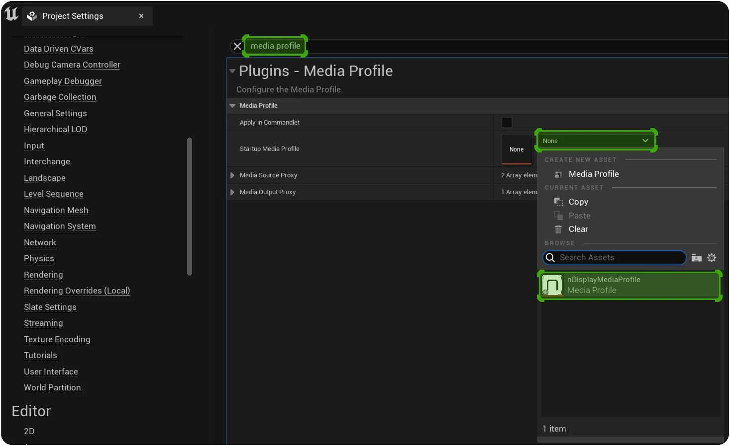 Adding the Media Profile to the project settings ensures that it will be loaded on start-up