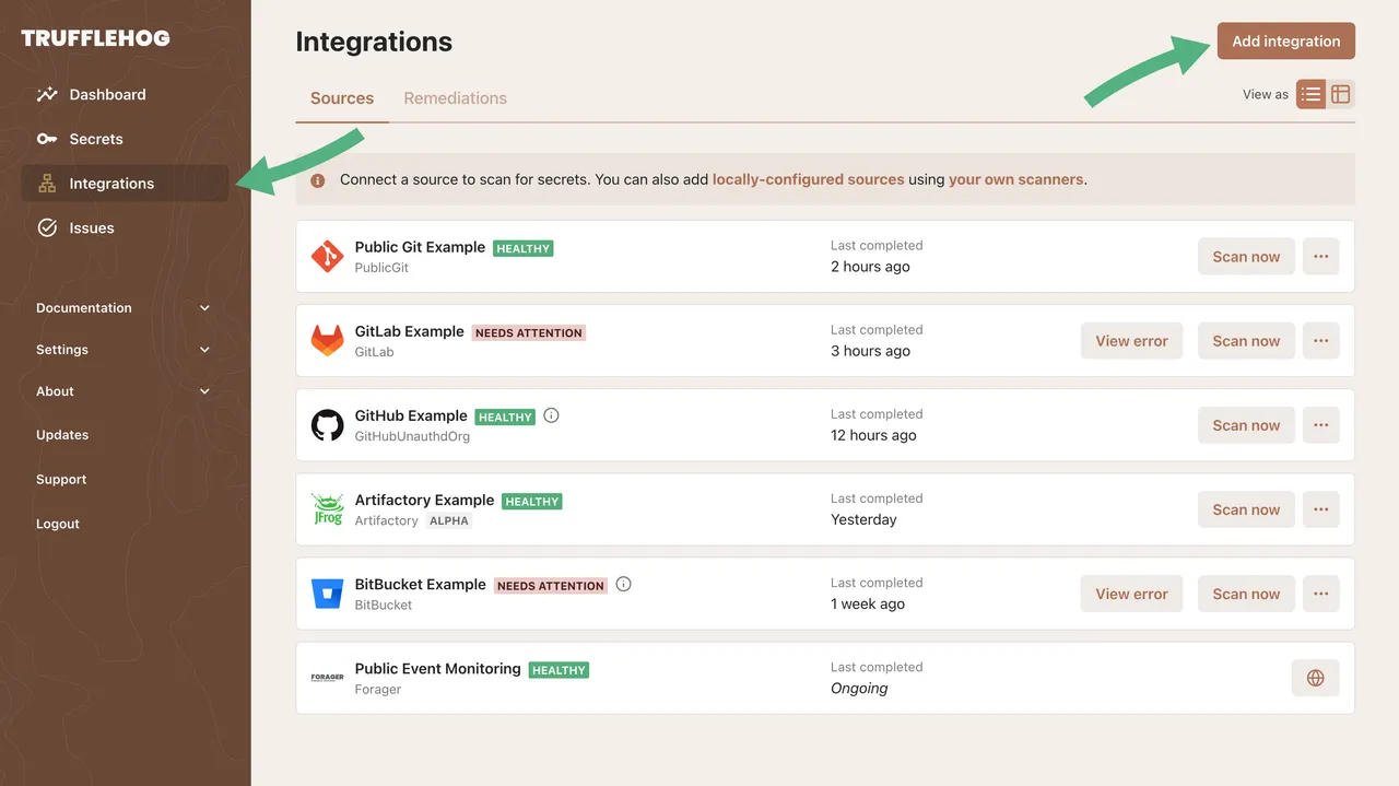 Configuring a scanner TruffleHog Docs