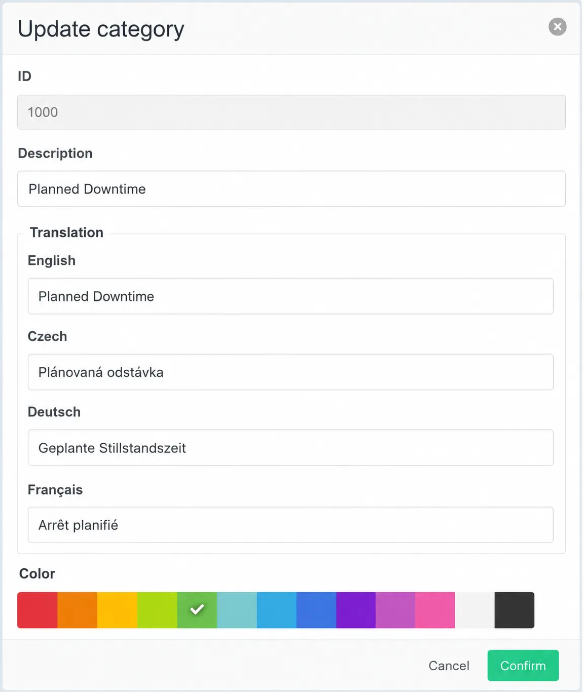 Update category modal