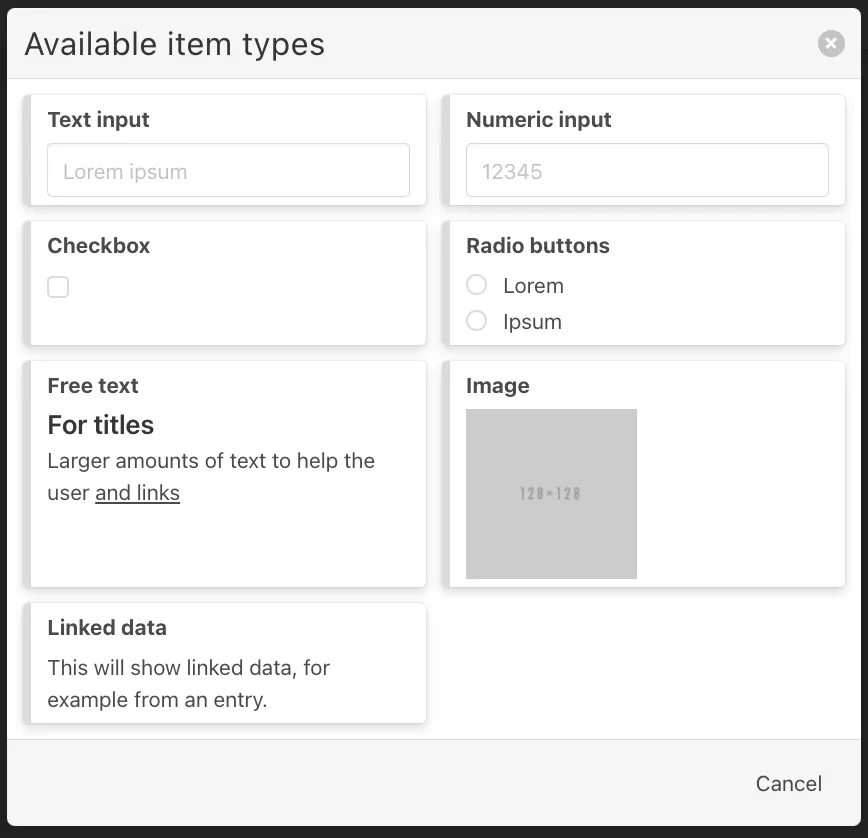 Available item types 