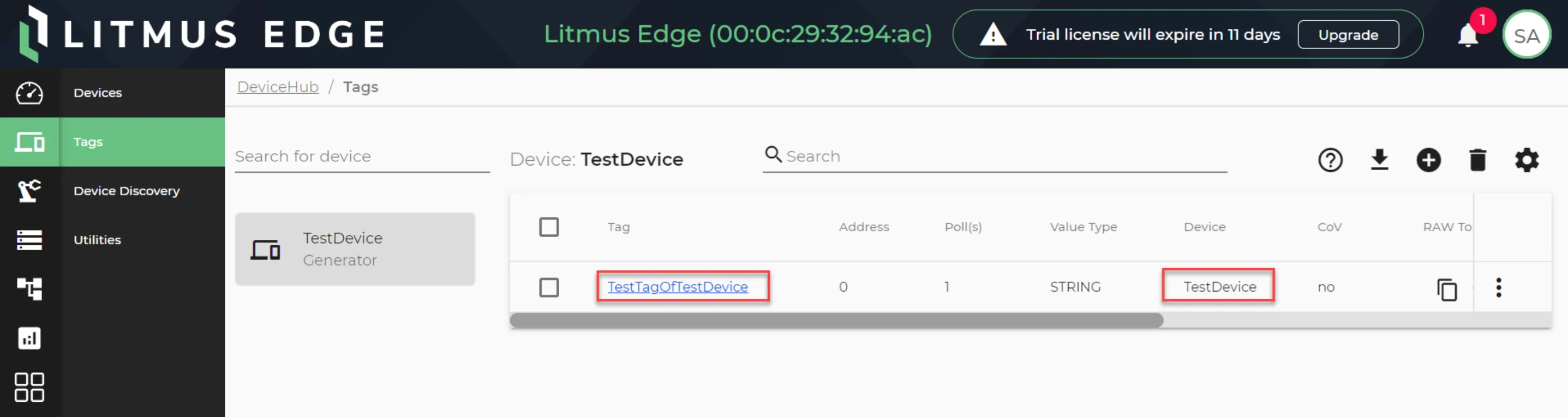 Add a tag to a newly connected device