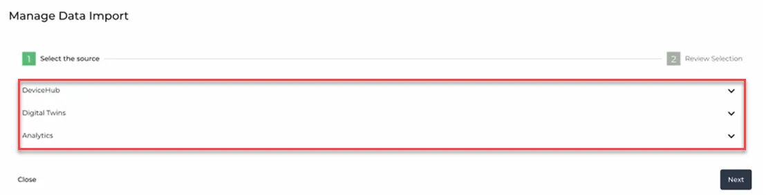 Manage Data Import dialog box 