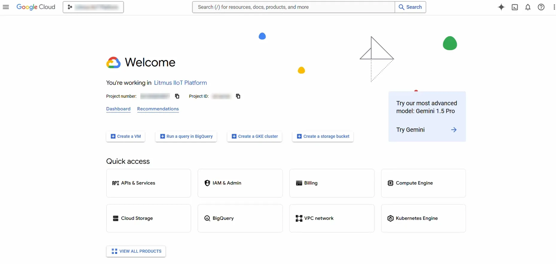 Google Cloud Console homepage