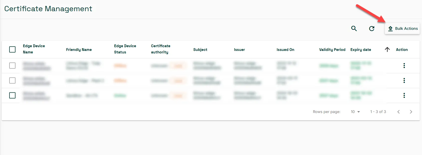 Certificates Management pane Certificates Management pane