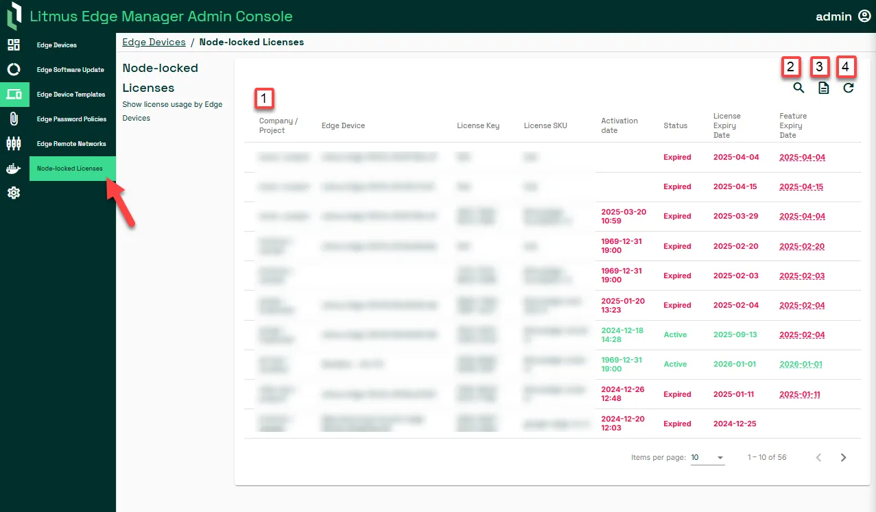 Node-locked Licenses pane Node-locked Licenses pane