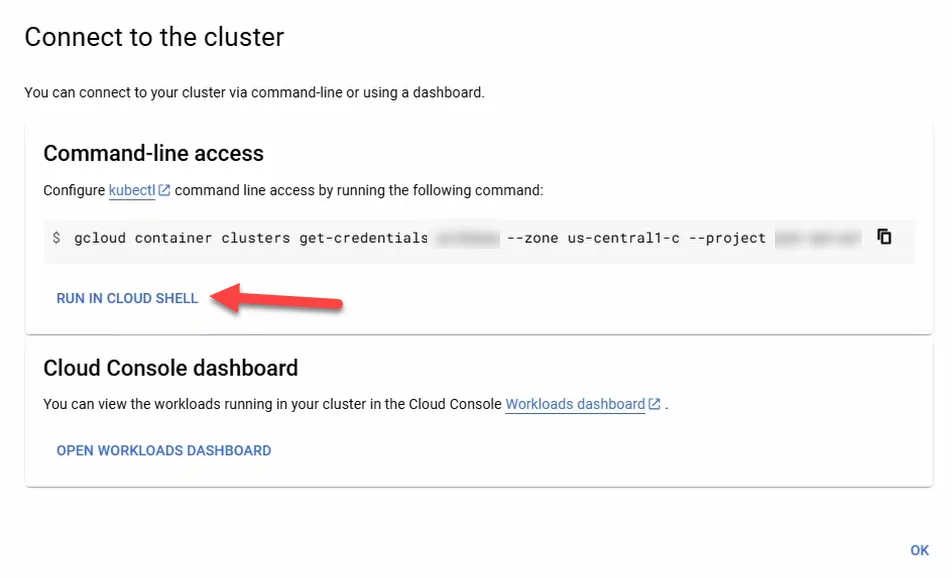 Connect to the cluster dialog box 