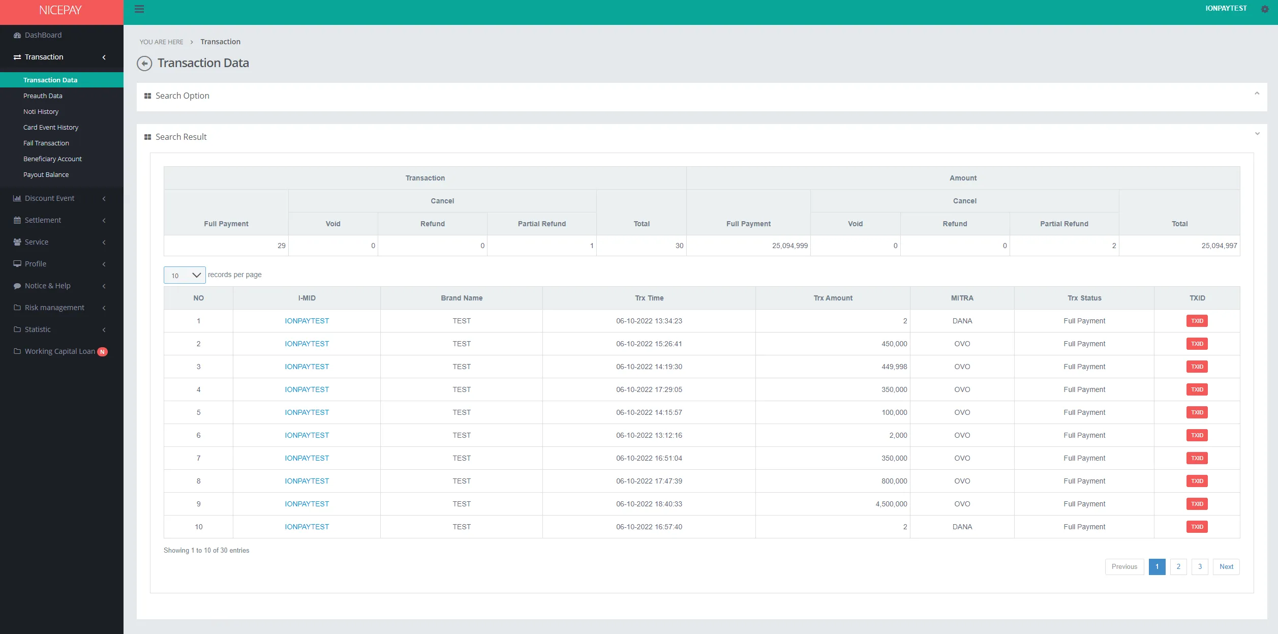 Transaction Data - Search Result - e-Wallet