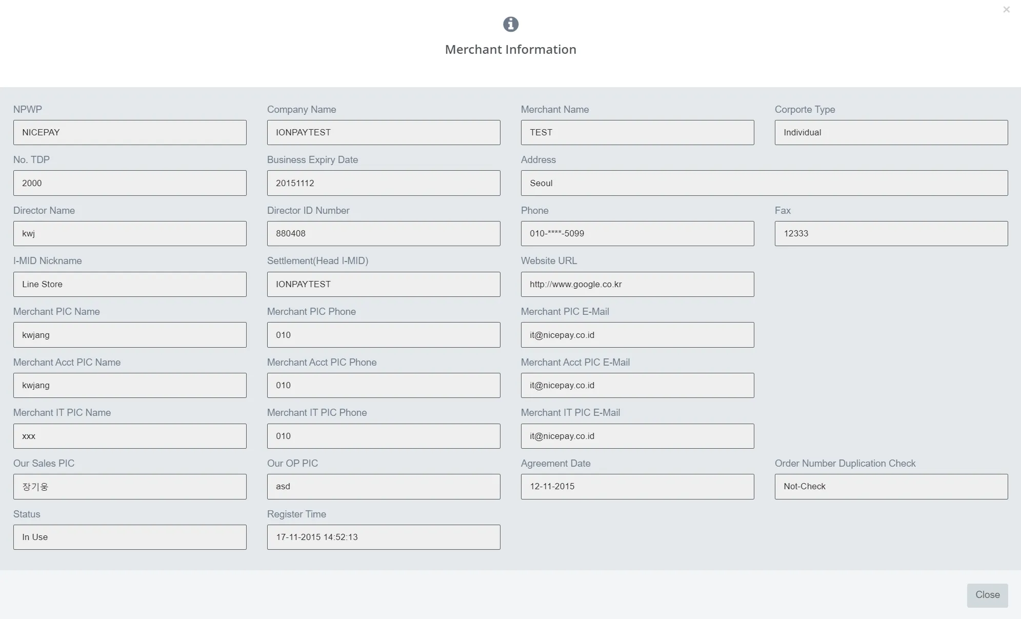 Credit Card - Merchant Information