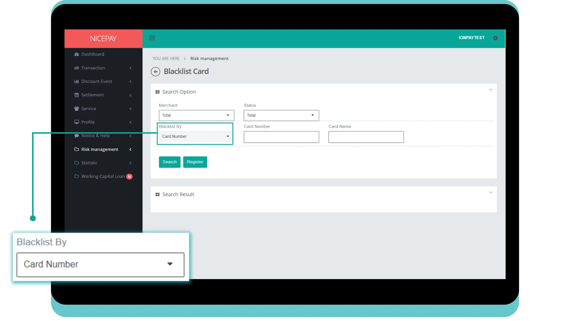 Blacklist Card - Search Option - By Card Number Blacklist Card - Search Option - By Card Number