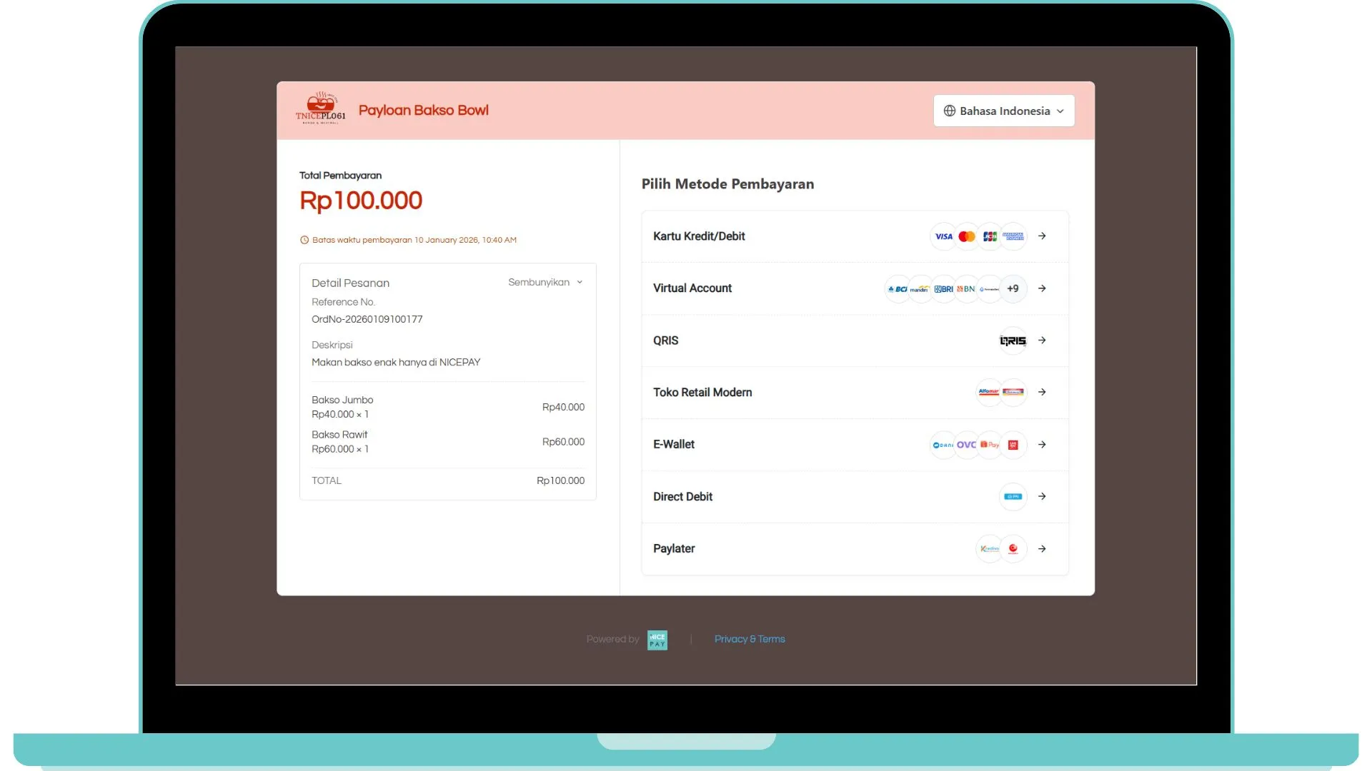 Custom Payment Page - Desktop Version