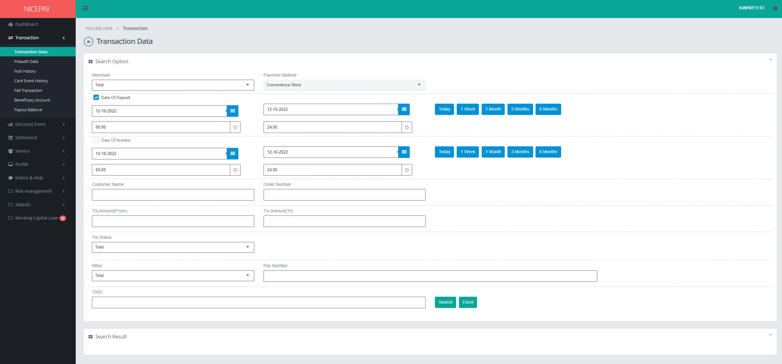 Transaction Data - Search Option - Convenience Store