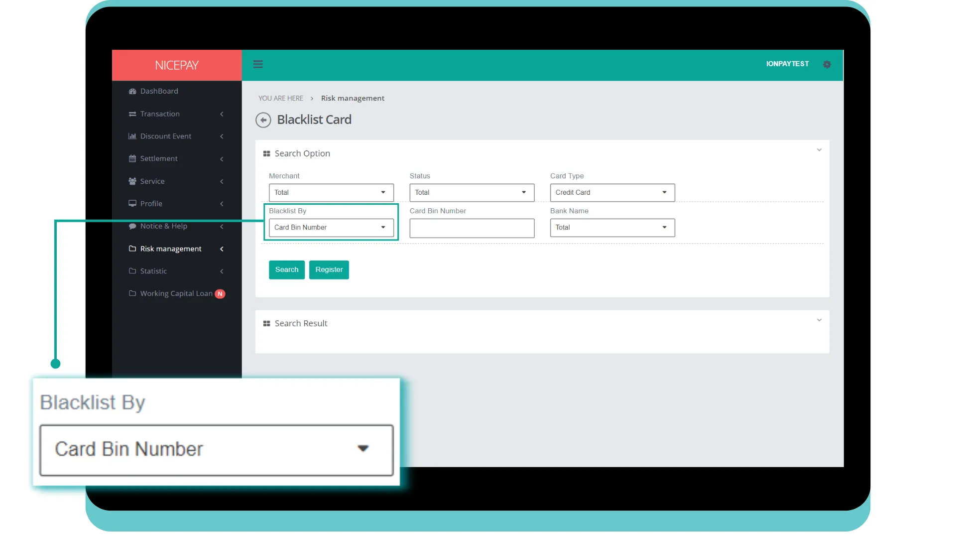 Blacklist Card - Search Option - By Card Bin Number Blacklist Card - Search Option - By Card Bin Number